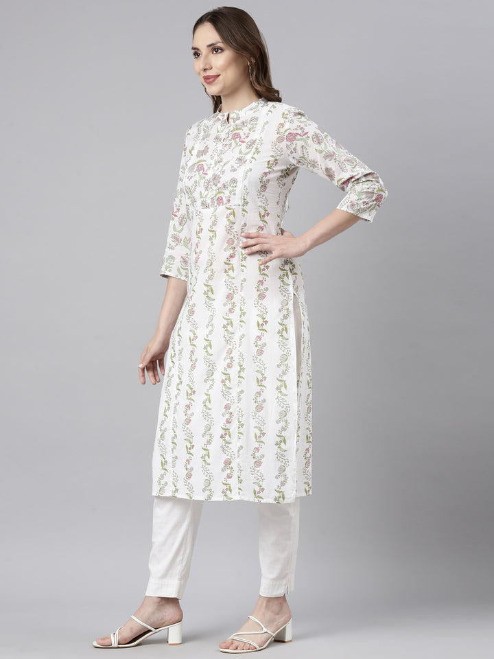 Neerus Grey Regular Straight Floral Kurtas