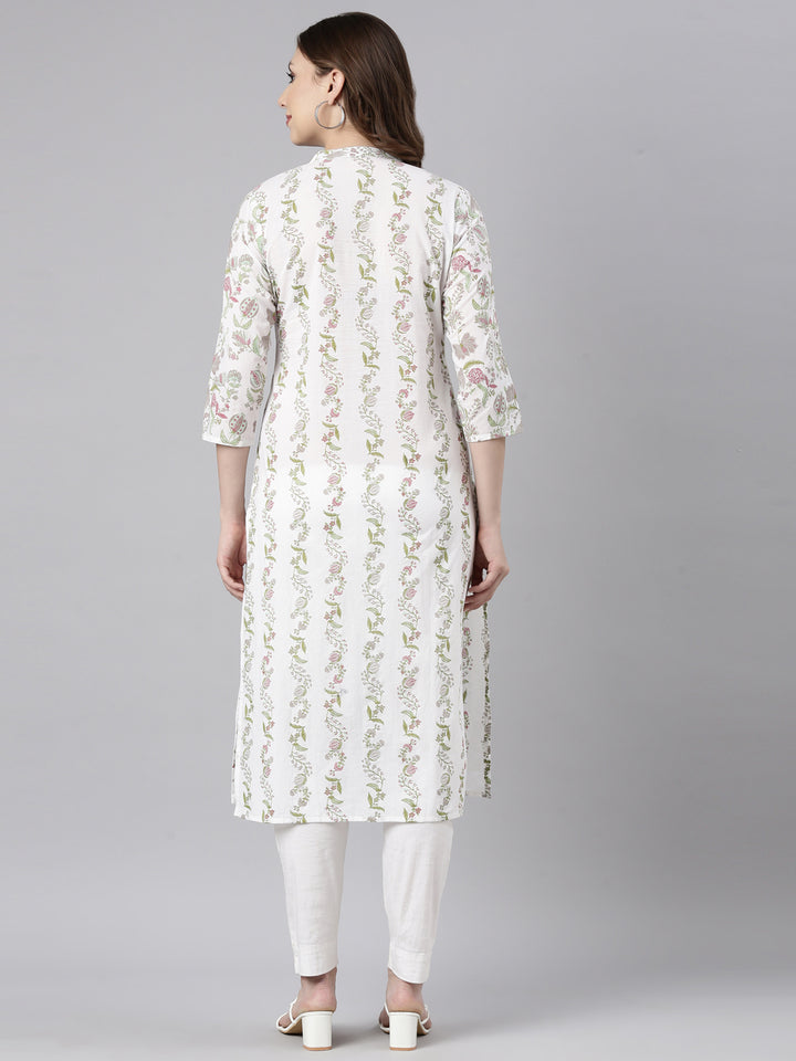 Neerus Grey Regular Straight Floral Kurtas