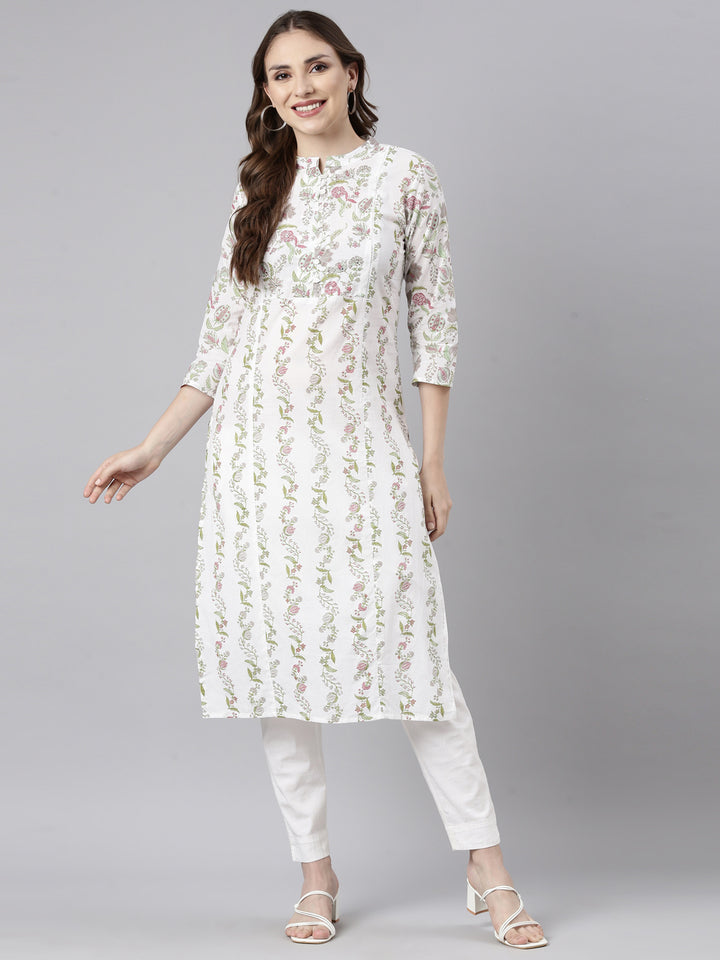 Neerus Grey Regular Straight Floral Kurtas
