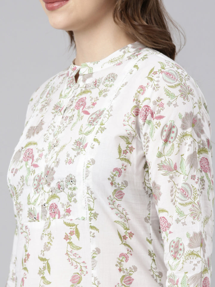 Neerus Grey Regular Straight Floral Kurtas