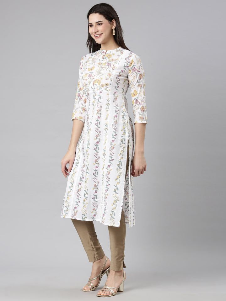 Neerus Yellow Regular Straight Floral Kurtas