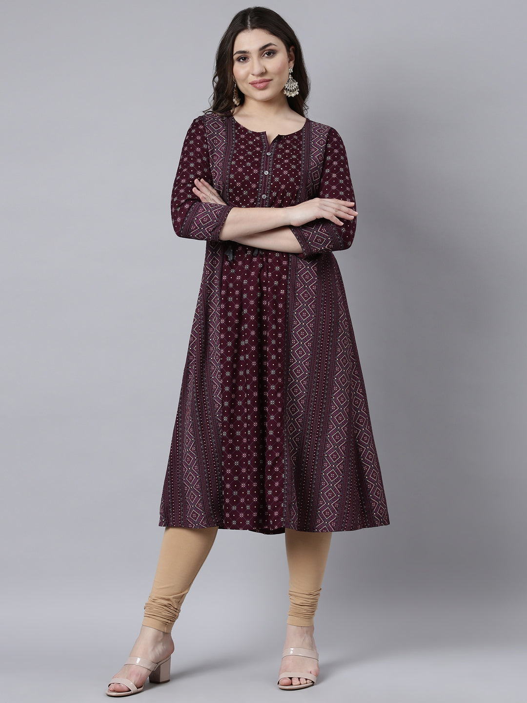 Neerus Purple Regular Straight Woven Design Kurtas