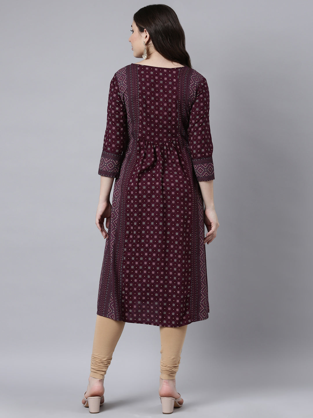 Neerus Purple Regular Straight Woven Design Kurtas