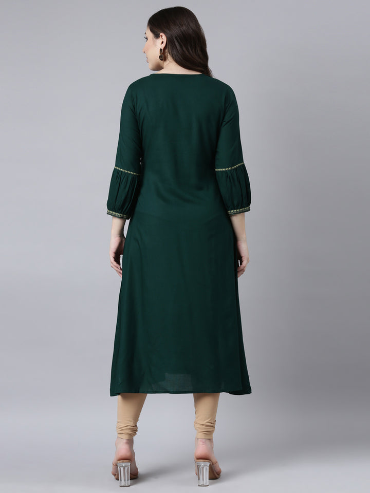 Neerus Green Jacquard Woven Kurti - side view