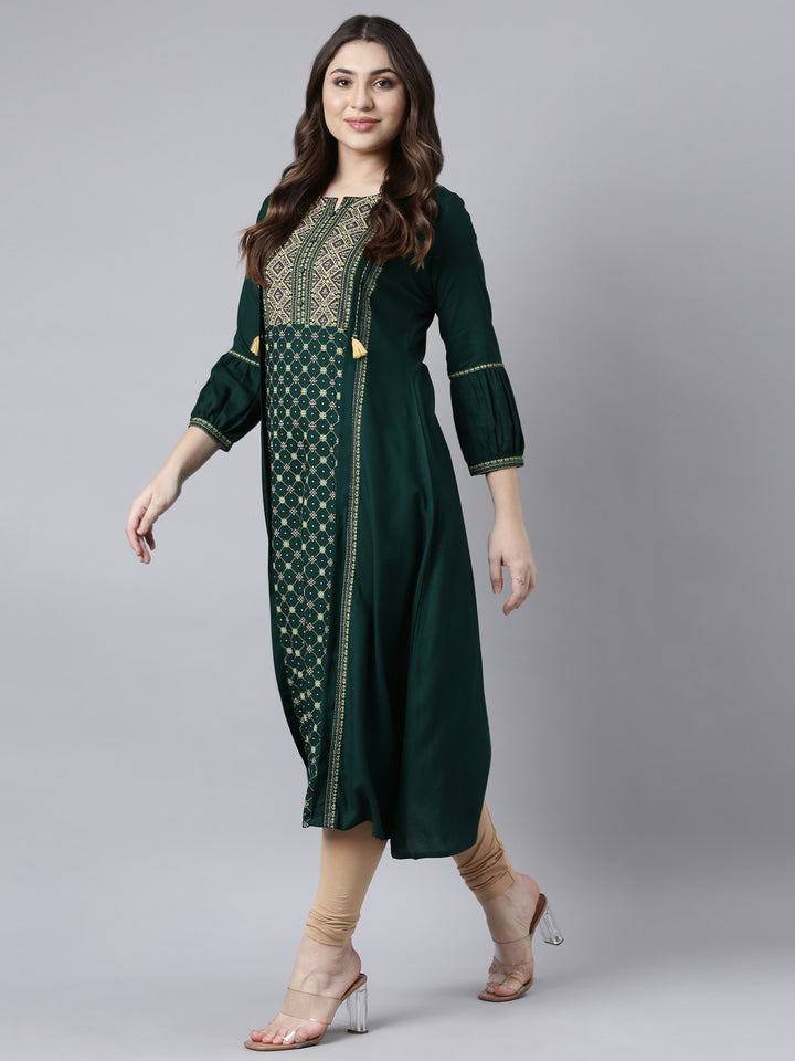 Neerus Green Jacquard Woven Kurti - detail view 2