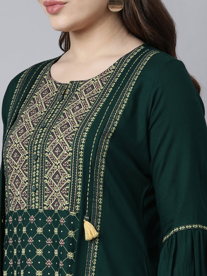 Neerus Green Jacquard Woven Kurti - detail view 1