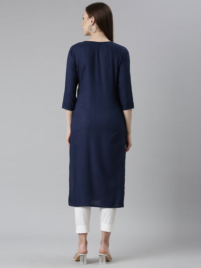 Neeru's Blue Regular Straight Floral Kurtas