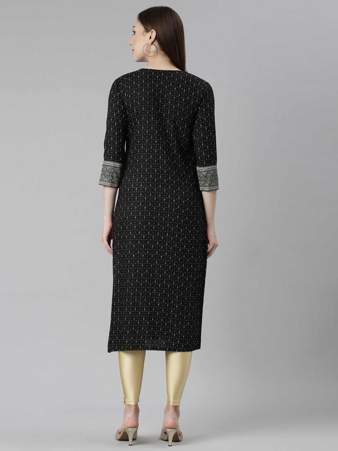 Neerus Black Bandhani printed straight kurti - side view