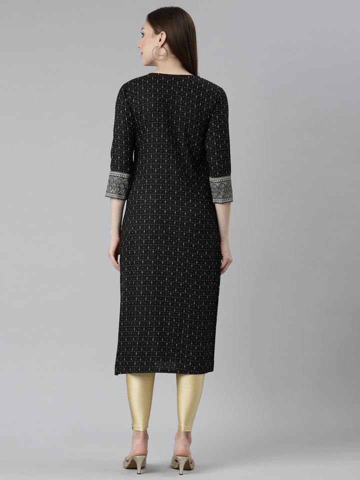 Neerus Black Bandhani printed straight kurti - side view