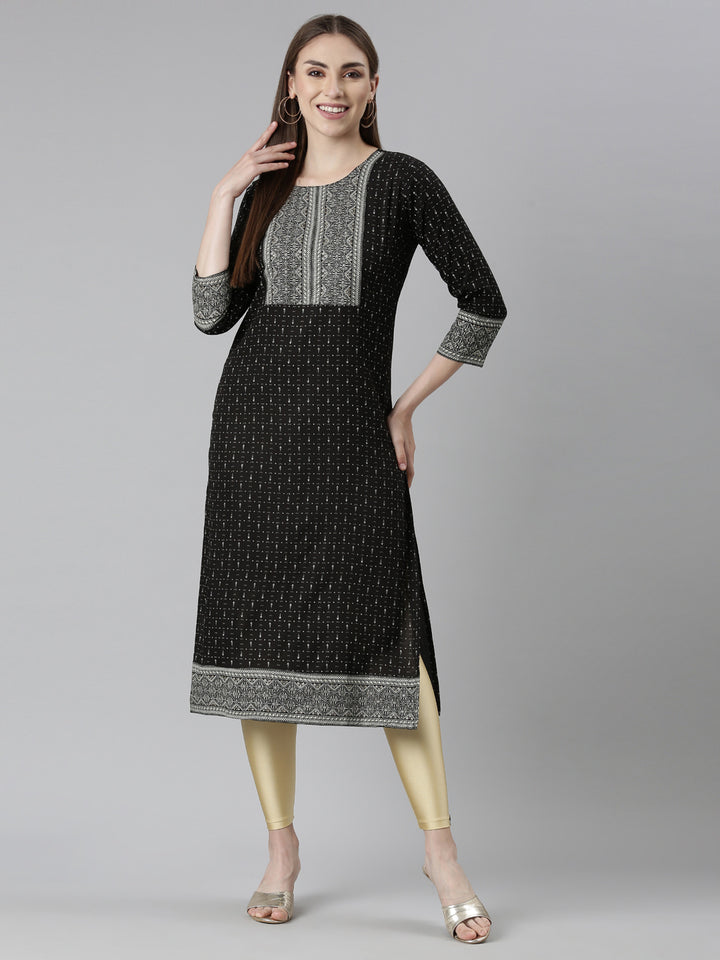 Neerus Black Bandhani printed straight kurti - detail view 2