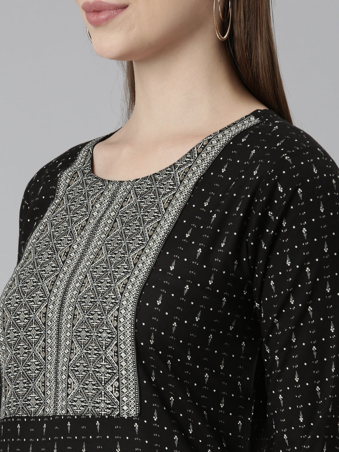 Neerus Black Bandhani printed straight kurti - detail view 1