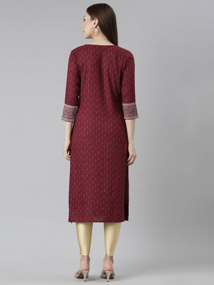 Neerus Maroon bandhani printed straight kurti - side view