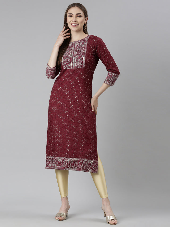 Neerus Maroon bandhani printed straight kurti - detail view 2