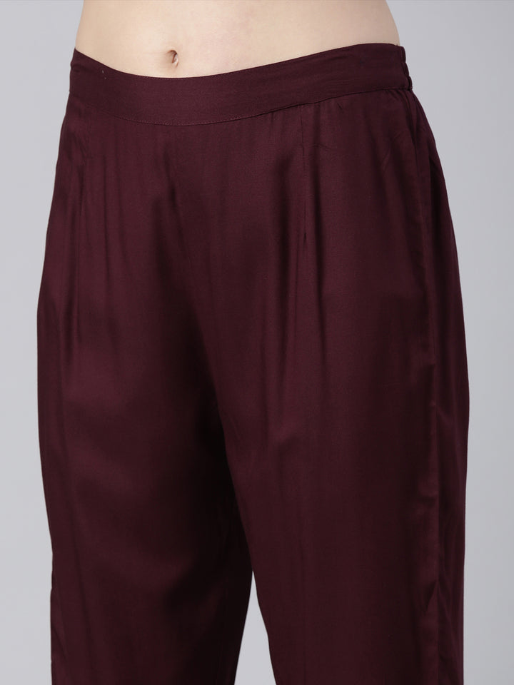 Neerus Purple solid straight kurta set - detail view 2
