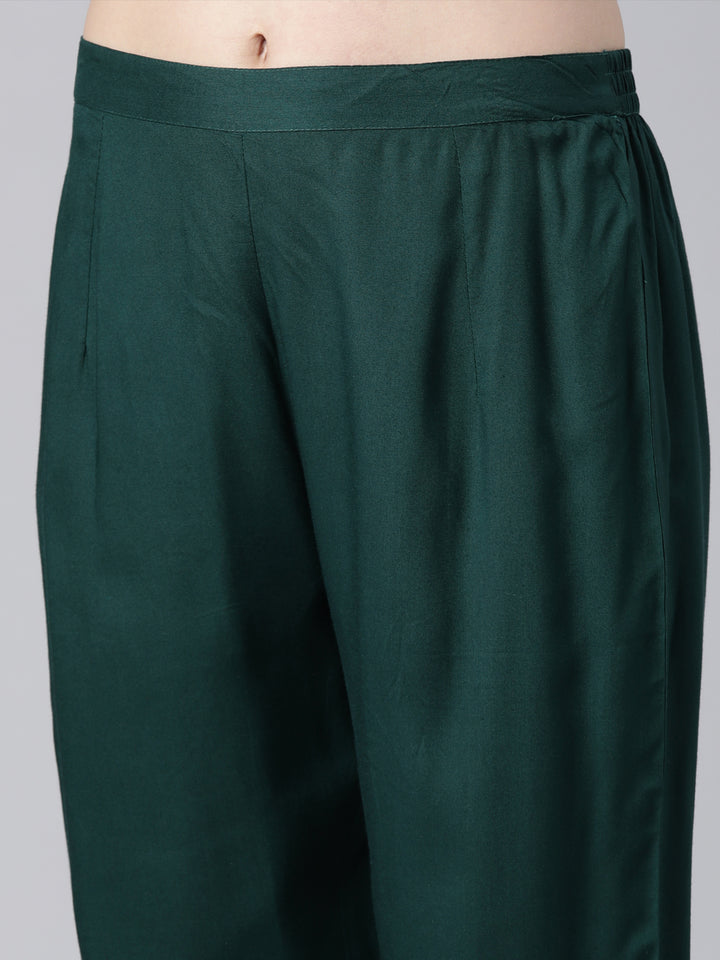 Neerus Green Regular Straight Floral Kurta And  Trousers With Dupatta