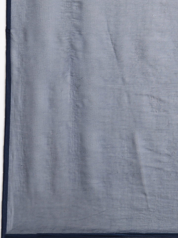 Neerus Navy Blue Regular Straight Floral Kurta And  Trousers With Dupatta