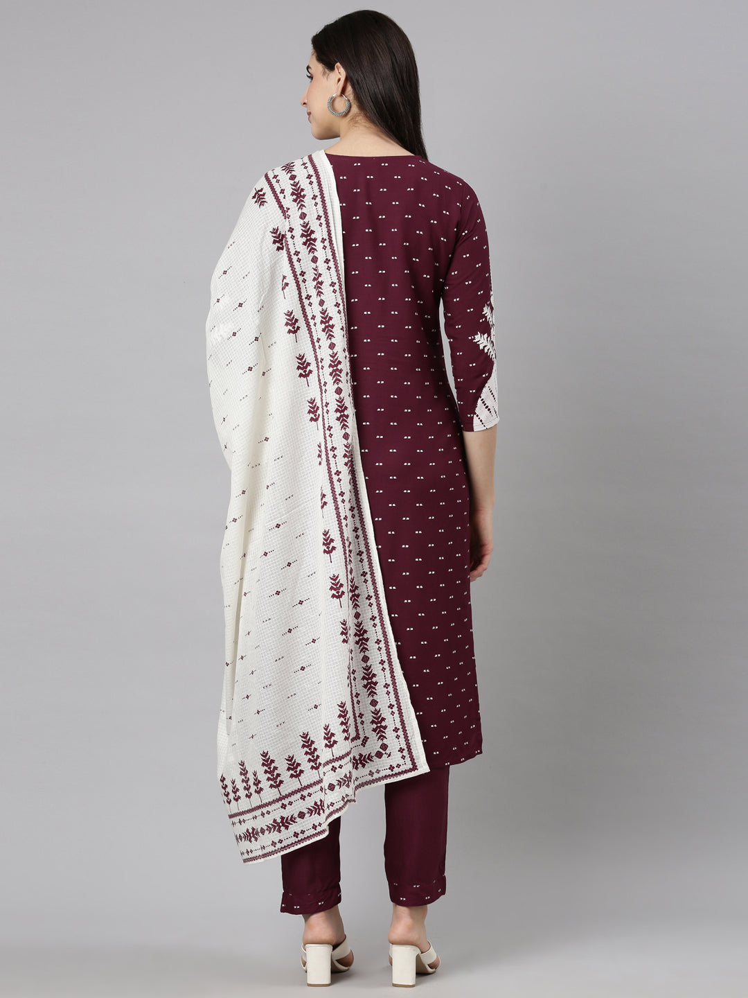 Neerus Purple printed floral straight suit set - side view