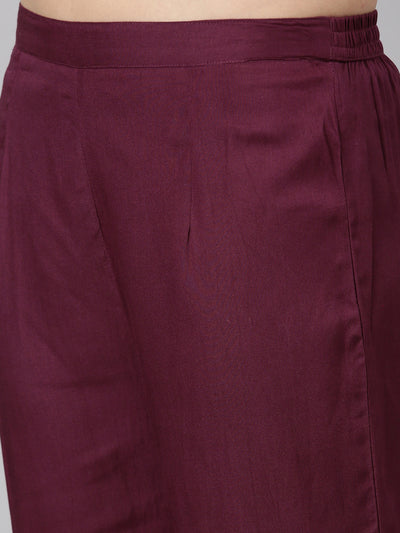 Neerus Purple Regular Straight Floral Kurta And  Trousers With Dupatta
