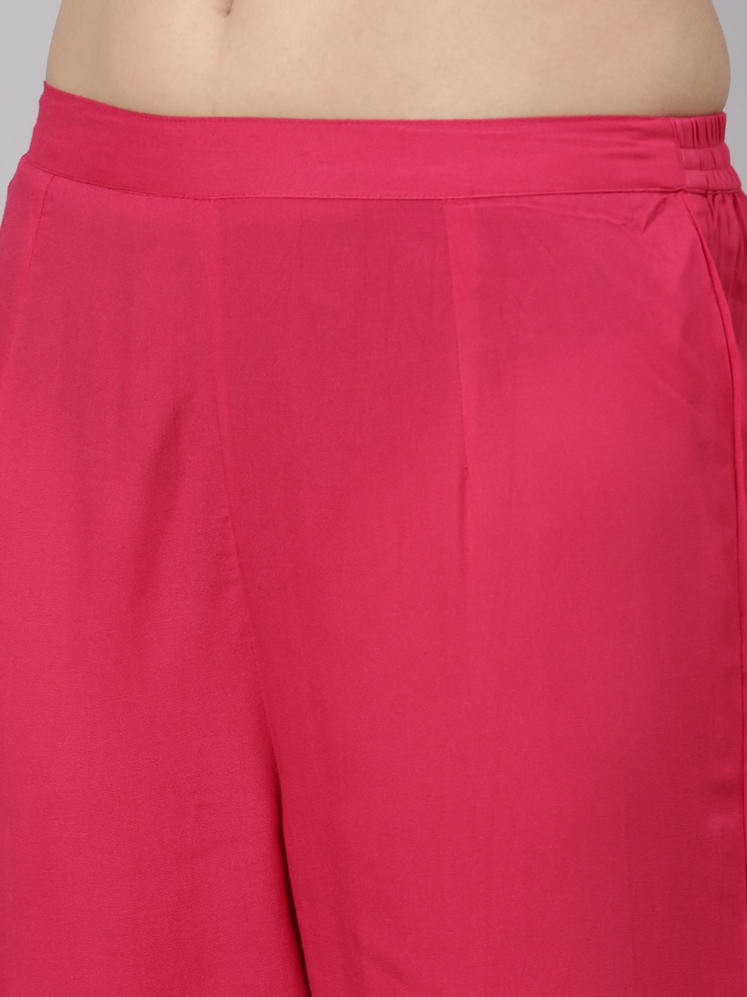 Neerus Pink printed floral suit set straight kurta with trouser and dupatta - detail view 3