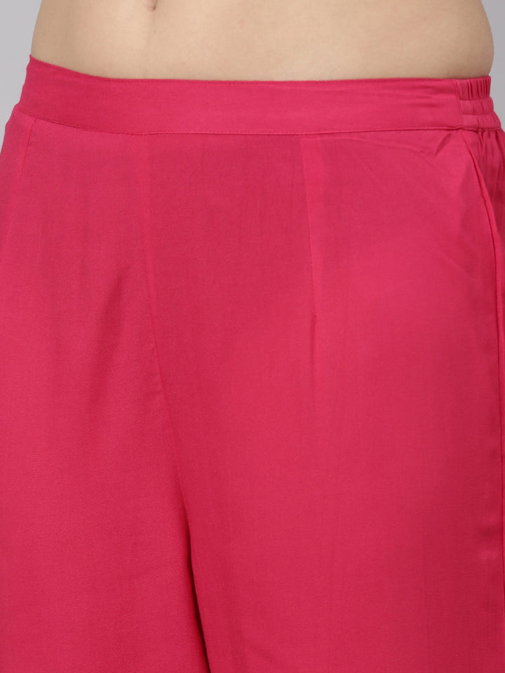 Neerus Pink printed floral suit set straight kurta with trouser and dupatta - detail view 3