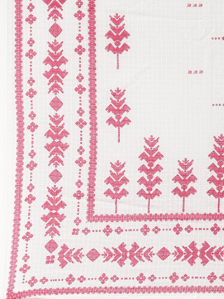 Neerus Pink printed floral suit set straight kurta with trouser and dupatta - detail view 4