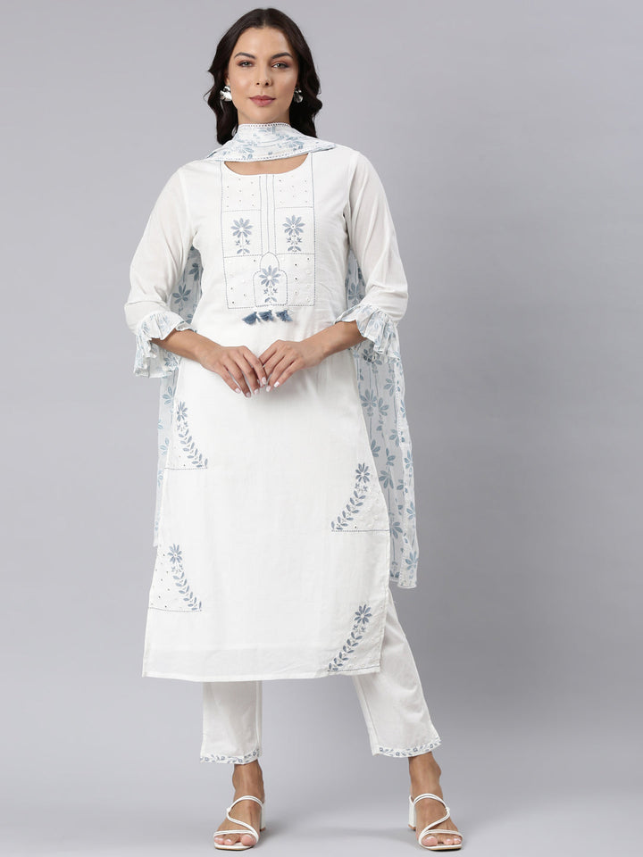 Neerus Blue printed straight suit set - front view
