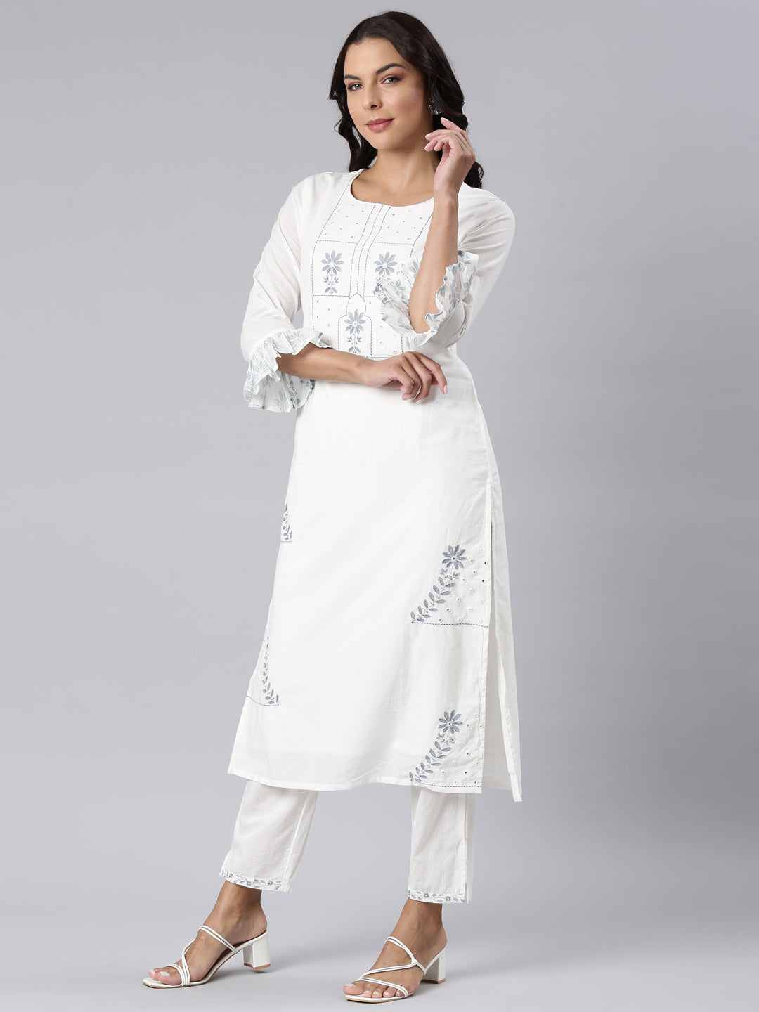 Neerus Blue printed straight suit set - back view