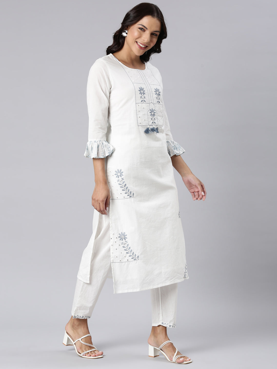 Neerus Blue printed straight suit set - side view