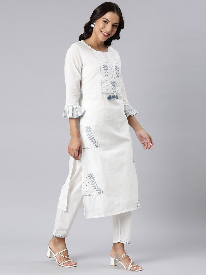 Neerus Blue printed straight suit set - side view