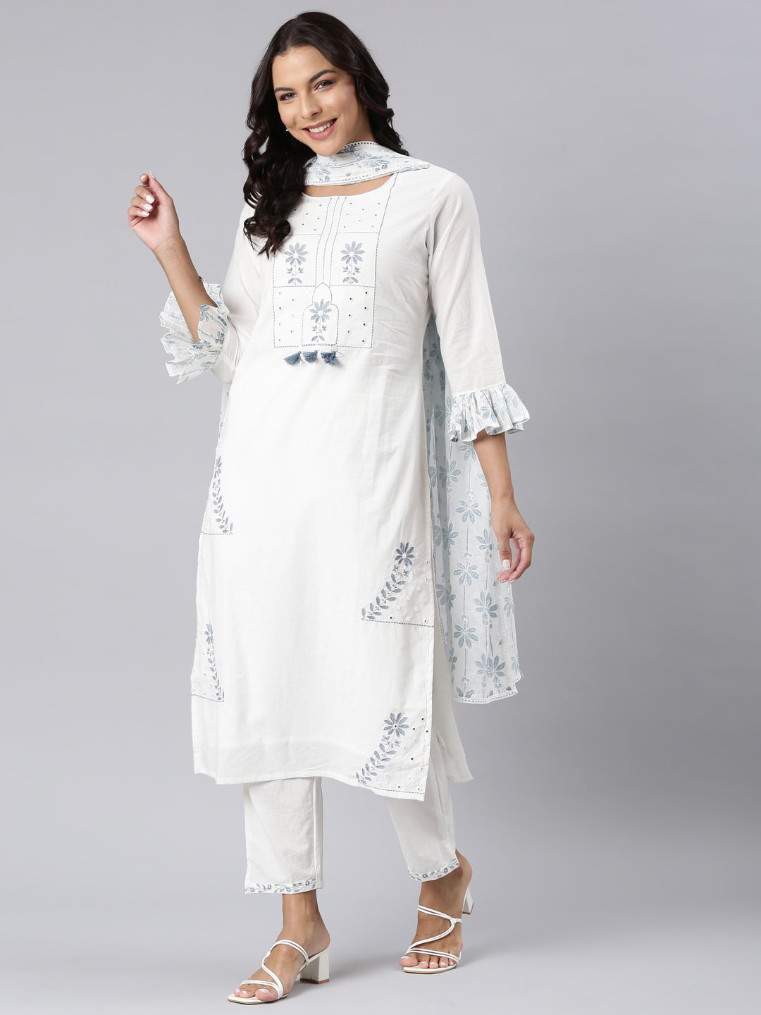 Neerus Blue printed straight suit set - detail view 3