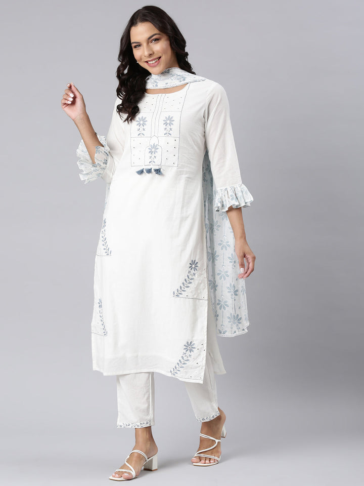 Neerus Blue printed straight suit set - detail view 3