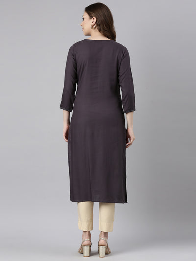 Neerus Grey Regular Straight Floral Kurtas