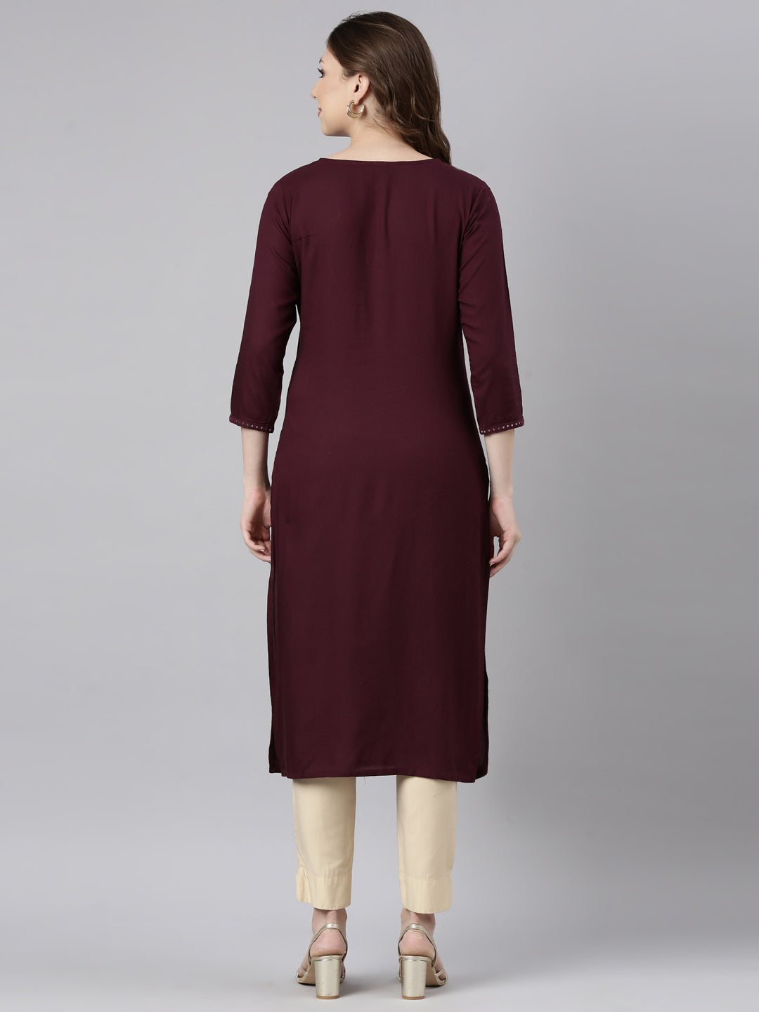 Neerus Purple floral printed straight kurti - side view