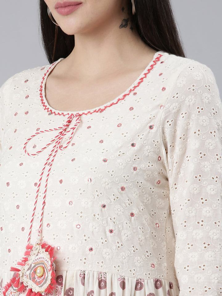 Neerus Orange Pleated Flared Printed Kurta And Trousers With Dupatta