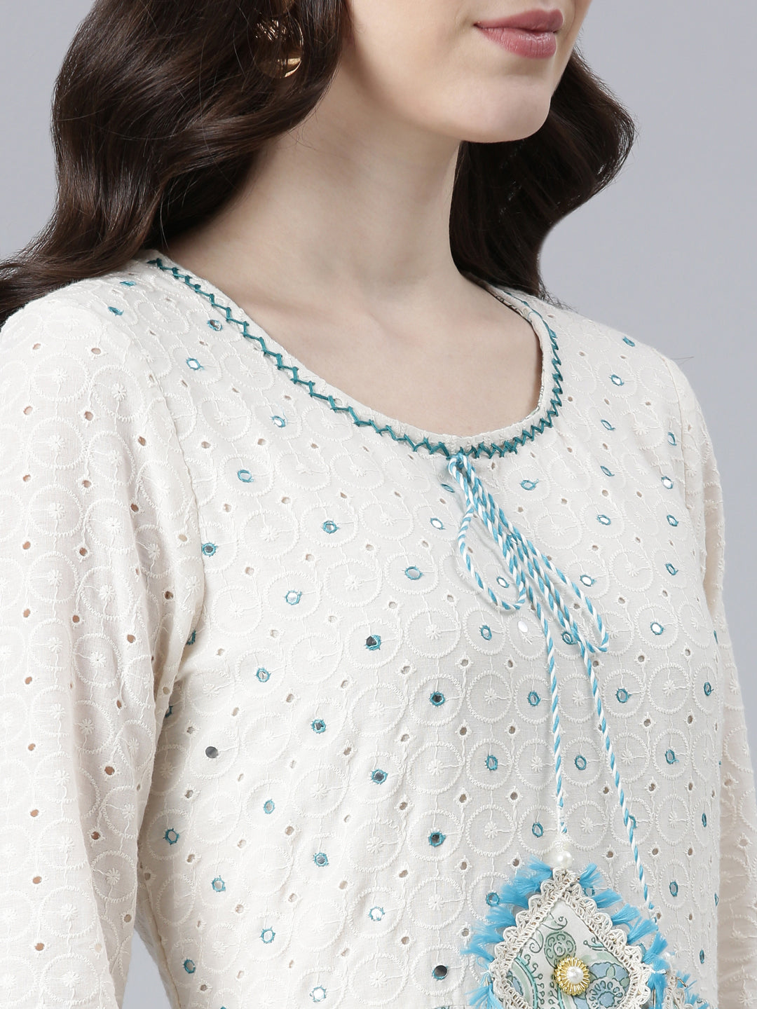Neerus Green Pleated Flared Printed Kurta And Trousers With Dupatta