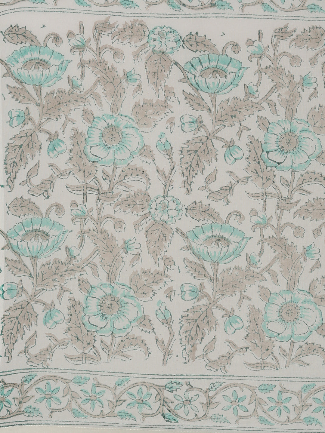 Neerus Sea Green Pleated Flared Printed Kurta And Trousers With Dupatta