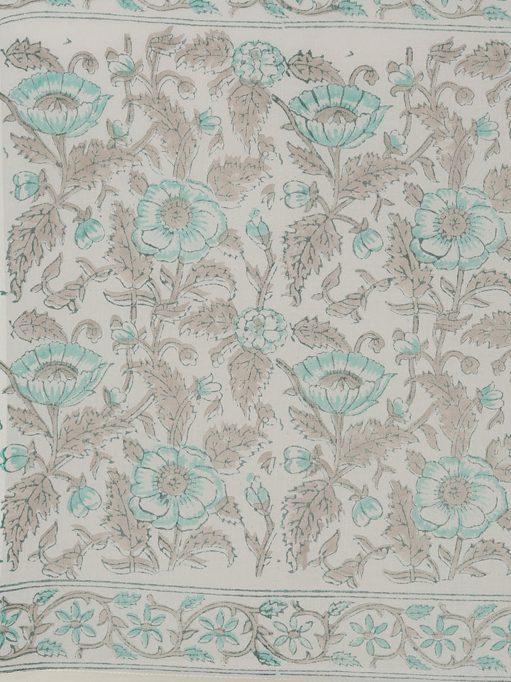 Neerus Sea Green Pleated Flared Printed Kurta And Trousers With Dupatta