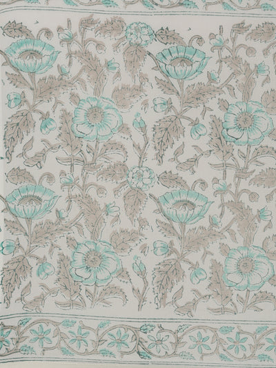 Neerus Sea Green Pleated Flared Printed Kurta And Trousers With Dupatta