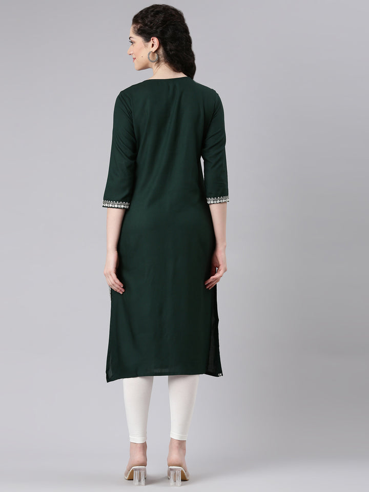 Neerus Green Straight Casual Solid Kurtas