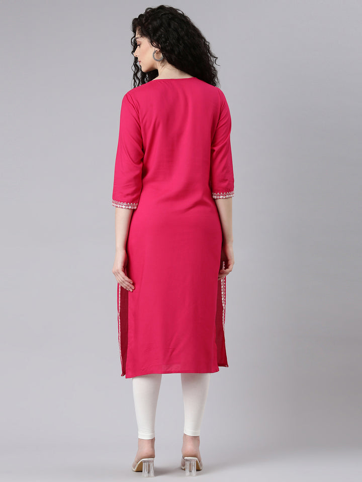 Neerus Pink Straight Casual Solid Kurtas