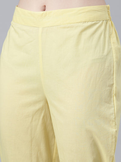 Neerus Yellow Regular Flared Printed Kurta And Trousers With Dupatta