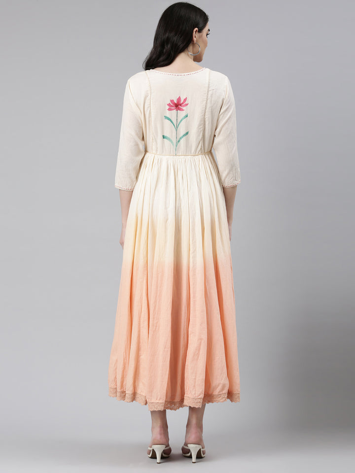 Neerus Peach Straight Casual Printed Gown