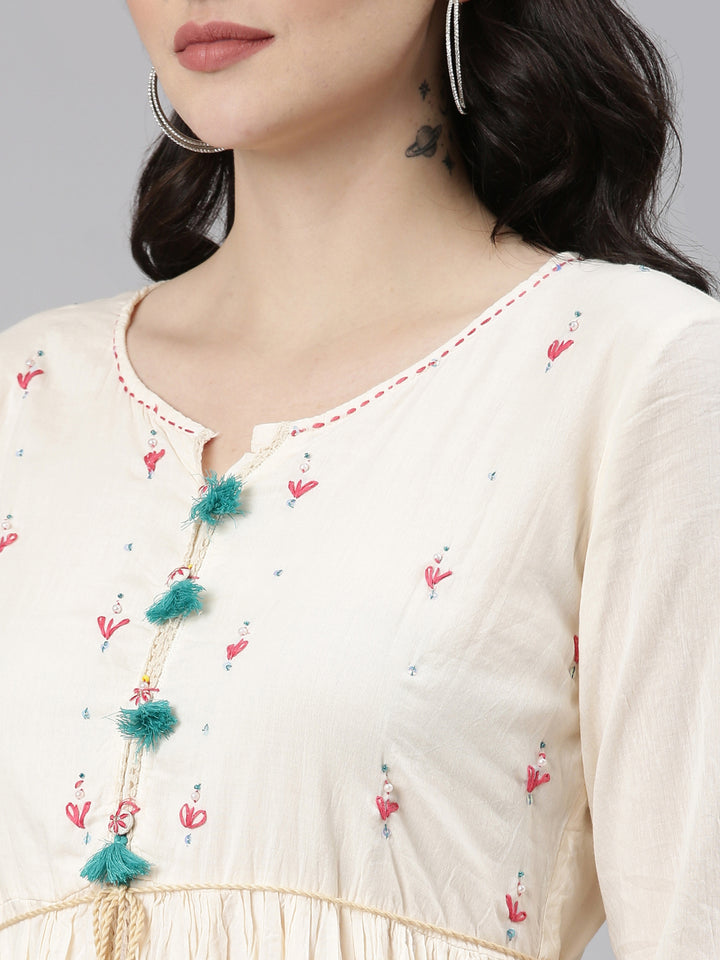 Neerus Peach Straight Casual Printed Gown