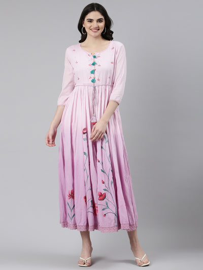 Neerus Purple Straight Casual Printed Gown