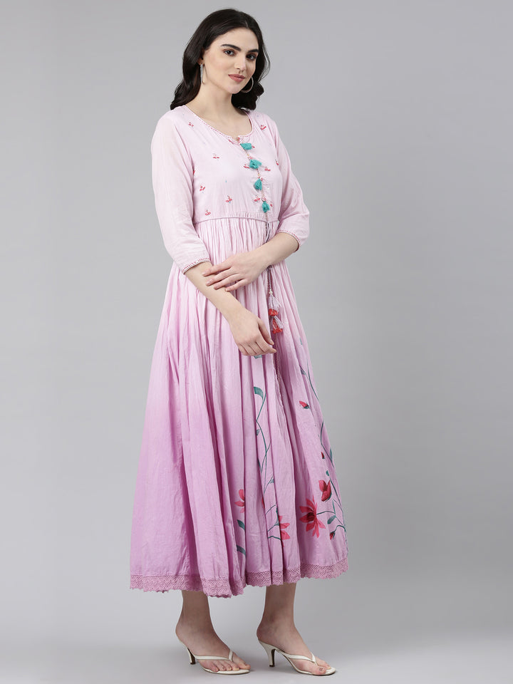 Neerus Purple Straight Casual Printed Gown