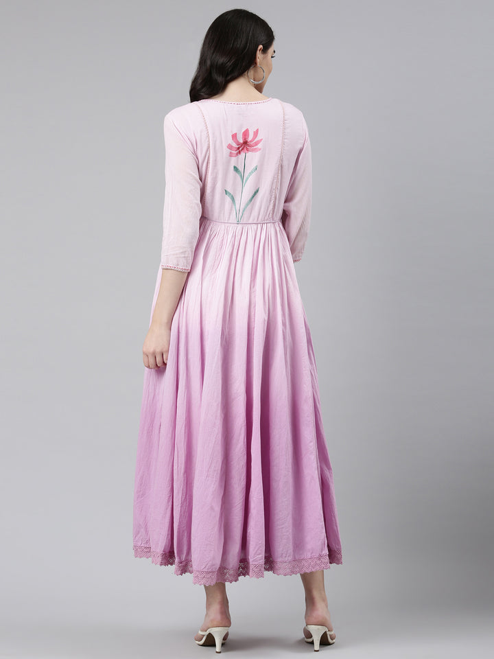 Neerus Purple Straight Casual Printed Gown