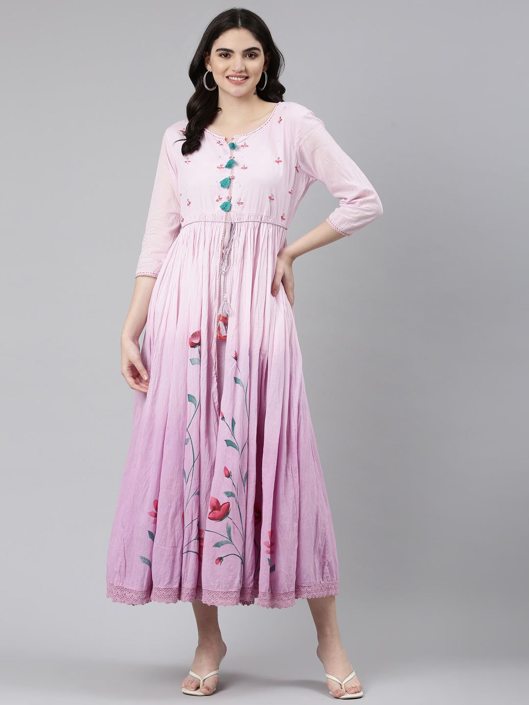 Neerus Purple Straight Casual Printed Gown