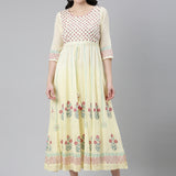 Neerus Yellow Straight Casual Printed Dress