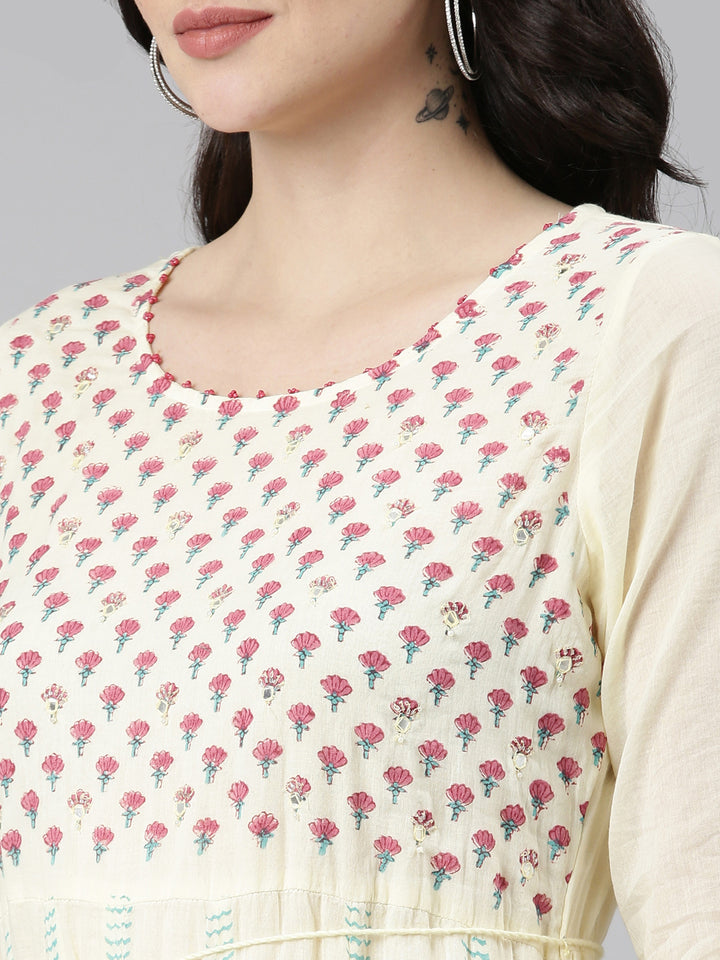 Neerus Yellow Straight Casual Printed Dress