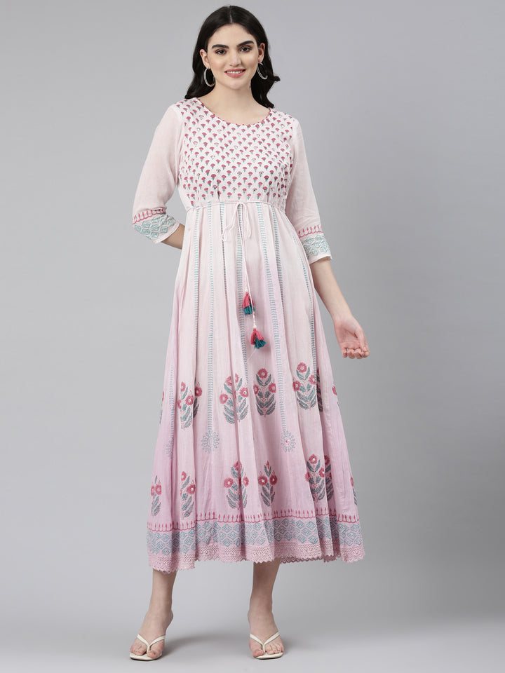 Neerus Purple Straight Casual Printed Dress